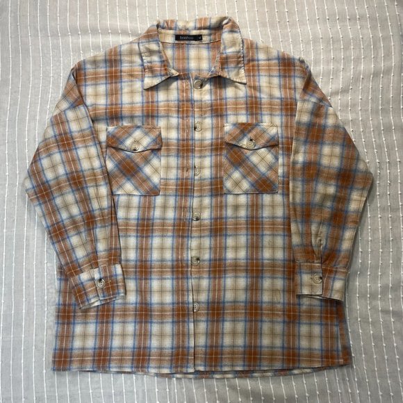 Blue- Orange & Tan Plaid Shirt - Picture 2 of 6